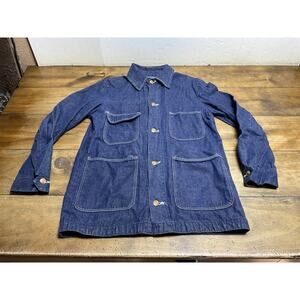Vtg 70s Wrangler Blue Bell Indigo Denim Workwear Chore Jacket Barn Coat USA 36